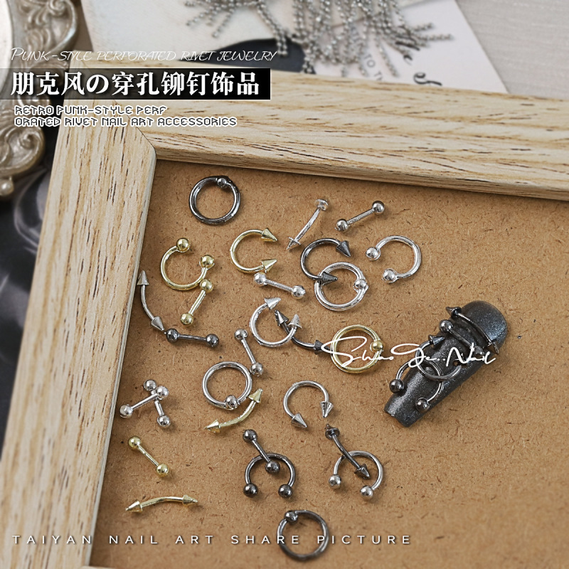 Cross-Border Popular Rivet Nail Jewelry Hot Girl Style Metal Punk Pierced Ring Nail Jewelry Accessories Wholesale