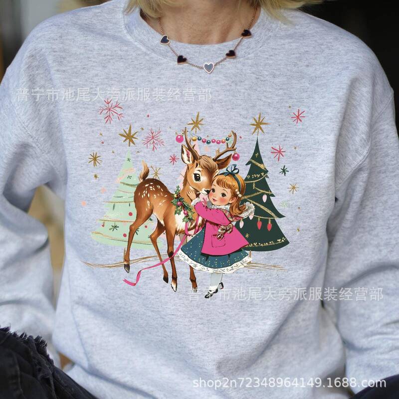Christmas Party Girls Reindeer Vintage Age Women's Sweatshirt Custom Print New Loose Top Sweatshirt Christmas Party Girls Reindeer Vintage Age Women's Sweatshirt Custom Print New Loose Top Sweatshirt