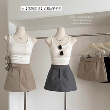 卡其色休闲高腰短裙女2025夏季百搭裙裤防走光短裙辣妹显瘦a字裙