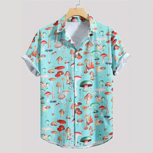 2025 夏季动漫风格图案印花卡通动物夏威夷短袖衬衫男士衬衫