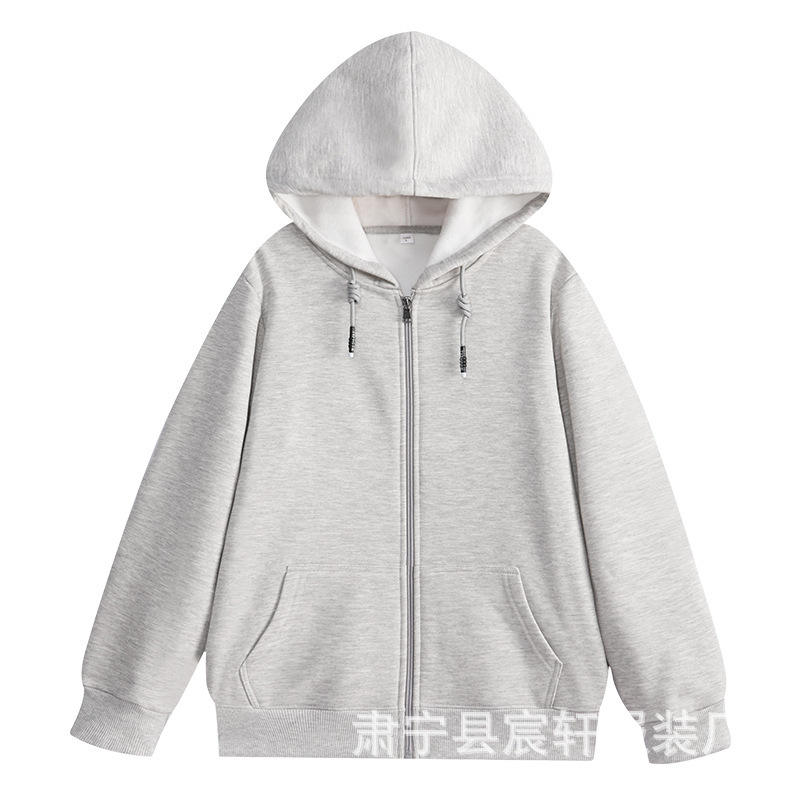 秋冬加绒拉链卫衣连帽开衫加厚宽松连帽卫衣外套工装logo印制批发|undefined