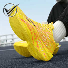 爆米花跑步鞋2025春秋新款网面休闲运动鞋竞速碳板男童旋转扣跑鞋