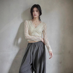 贰羊设计花未央国风新中式高弹蕾丝复古纯欲长袖上衣打底衣女