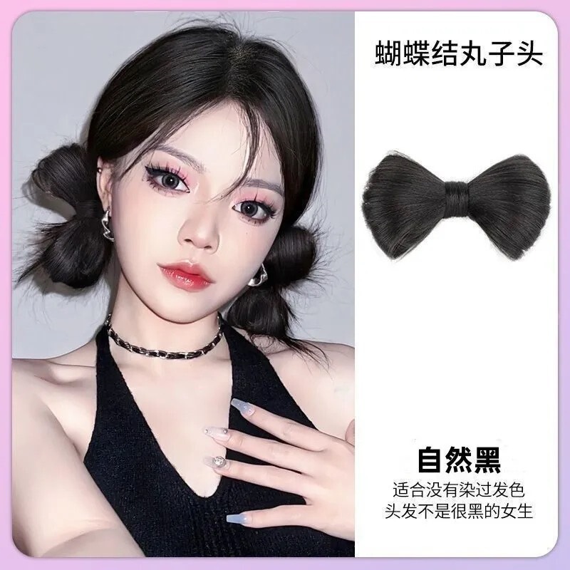 假发女抓夹丸子头新款蝴蝶结盘发神器增发量蓬松高颅顶花苞头发饰|undefined