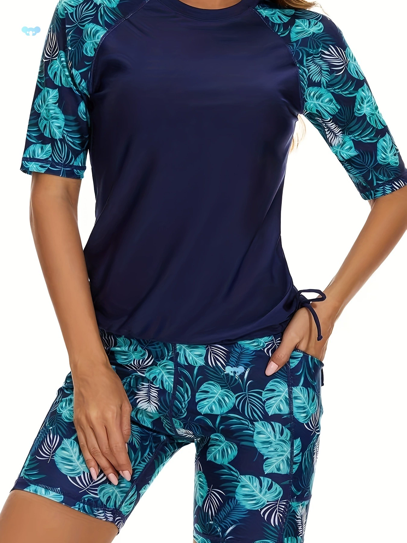 Женский купальник из двух частей с принтом, темно-синий, короткий, трансграничная дропшиппинг