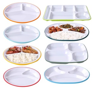✅ Melamine Two-Color Divided Plate Commercial Imitation Porcelain Tableware School Canteen Restaurant Four-Compartment Six-Compartment Rectangular Fast Food