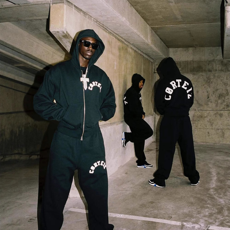 Cross-Border High-Quality European and American Celebrity Style Street Hip-Hop Embroidered Letter Hooded Sweatshirt Jacket Men's Trendy Suit