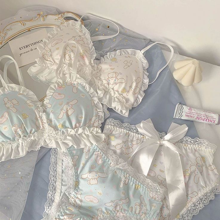 Japanese-style girl large-eared dog Guigui dog Lolita sweet breathable lace bow underwear cute student bra