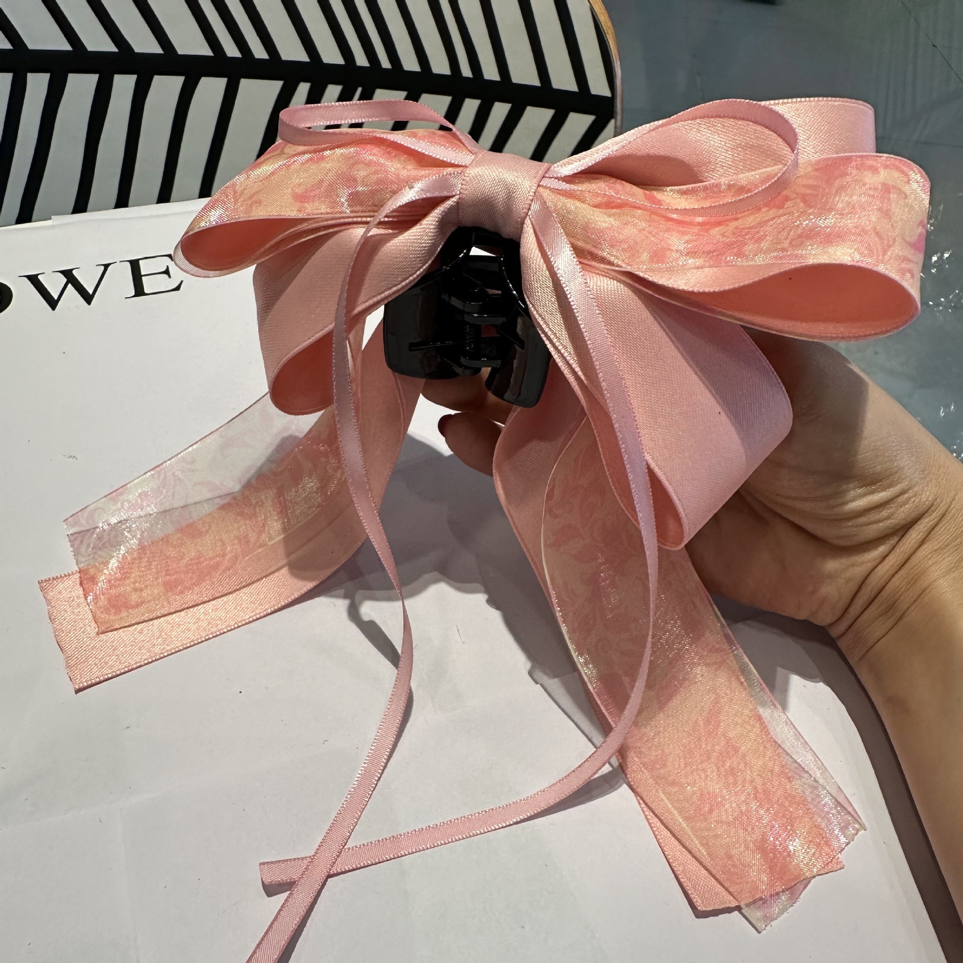 2024 Super Fairy Style Ribbon Bow Hairpin Korean Style Simple Style Light Yarn Pearl Pendant Pontail Clip Hair Accessories