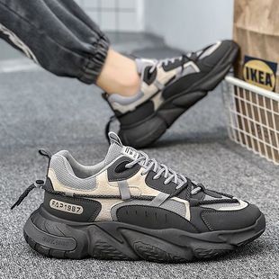 Men's Shoes Spring New Breathable Mesh Sports Shoes Men's Trendy Versatile Height-Increasing Sneakers Casual Running Dad Shoes