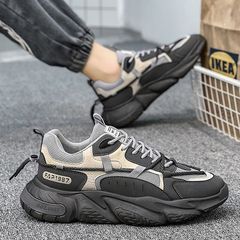 Men's shoes spring new breathable mesh sports shoes men's trendy versatile height-increasing sneakers casual running dad shoes