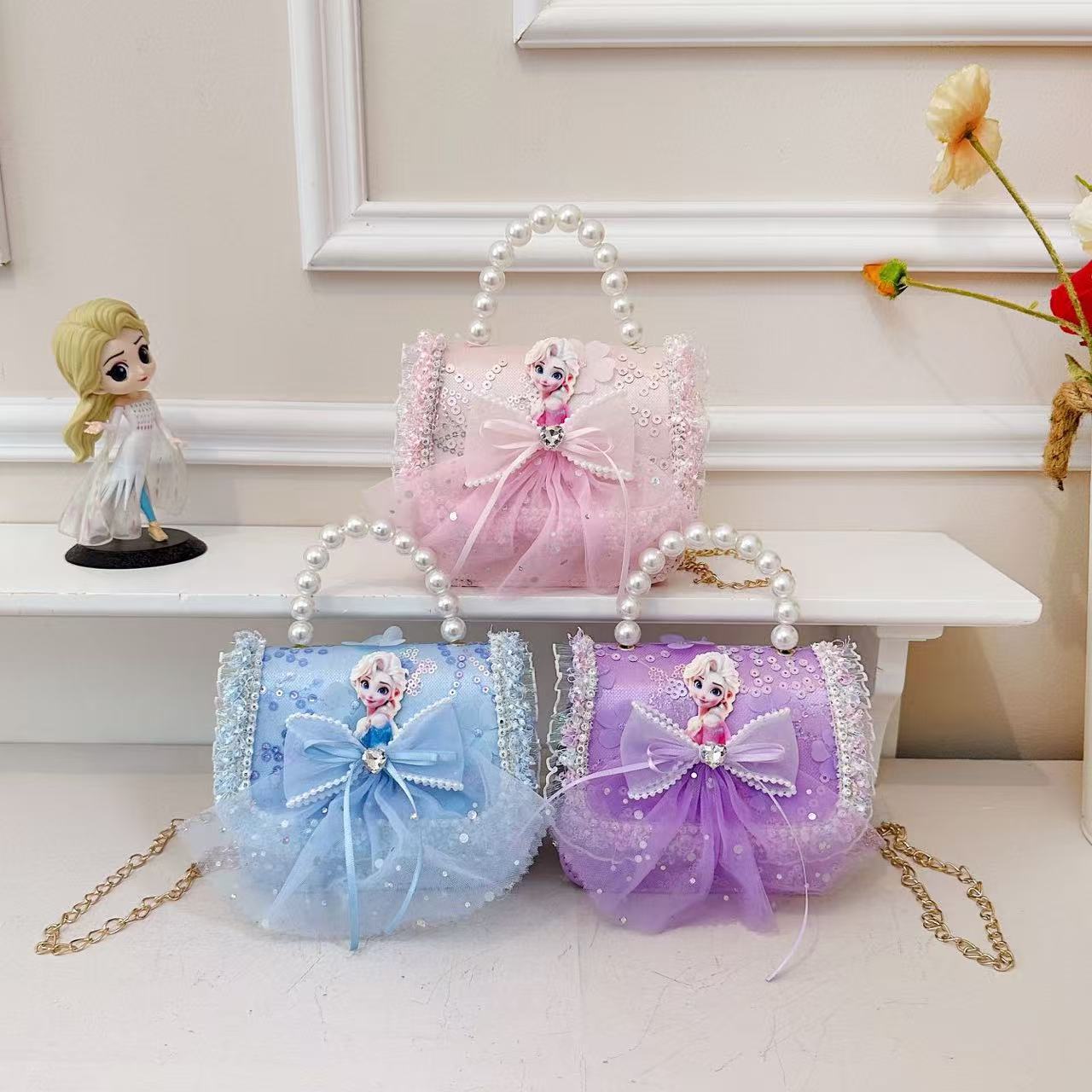 Nuevo bolso para niños niña pequeña bolso de cadena de perlas bolso de mano princesa de moda monedero de hombro