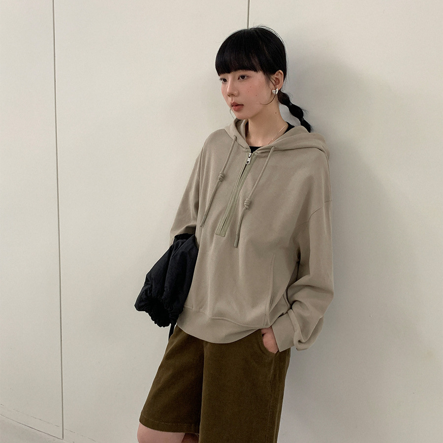 6UP 한국 스타일 가을과 겨울 후드 미니멀리스트 지퍼 땀 여성 광저우 13 라인 새로운 레트로 게으른 스타일 INS90022