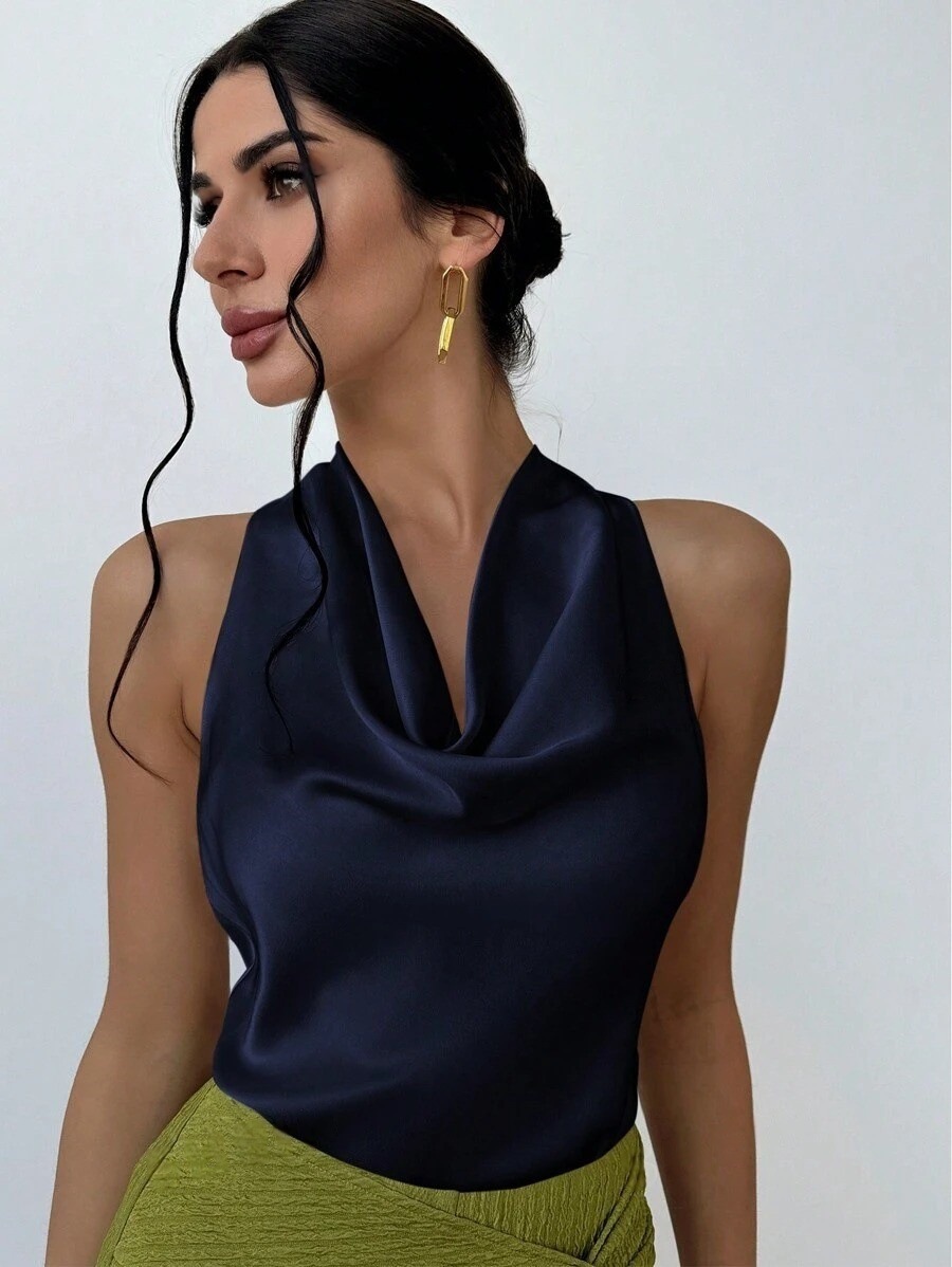 Ärmellose Damen Satinbluse Elegantes Business Oberteil Für Sommer_voghion.com