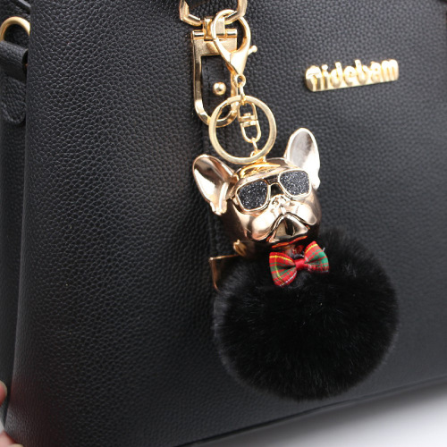 New cross-border cool dog creative sunglasses French bulldog car pendant cute dog keychain fur ball bag pendant
