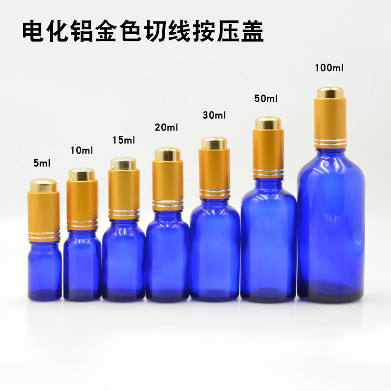 Botella vidrio azul 5 a 100ml con cuentagotas para aceites