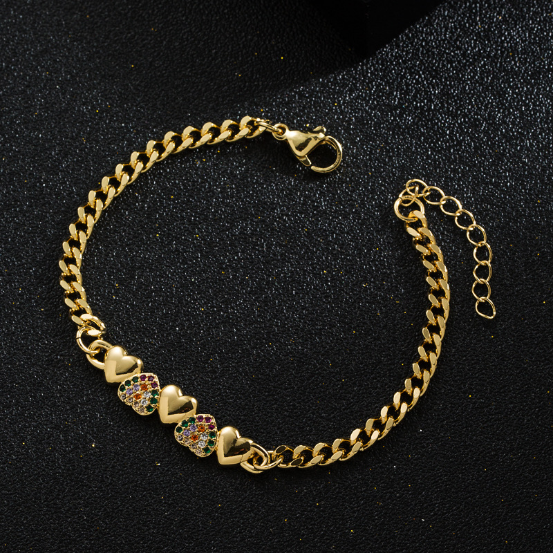 Fashion Copper-plated Real Gold Micro-encrusted Zircon Star Moon Smiley Face Bracelet display picture 4