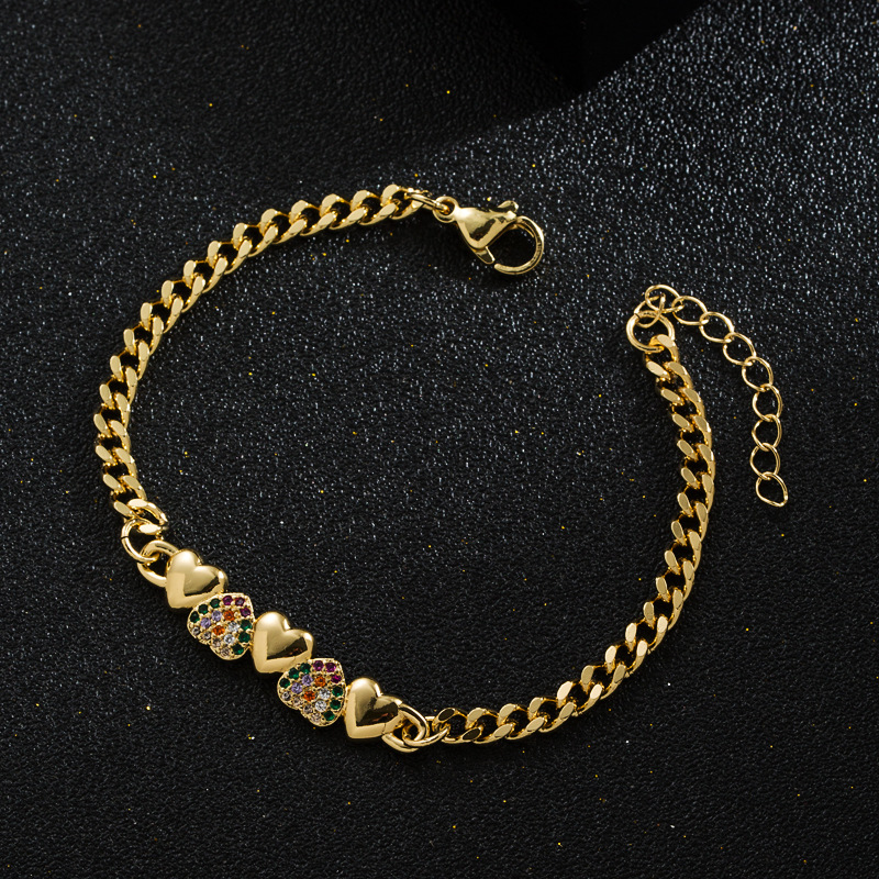 Pulsera De Cara Sonriente De Luna Y Estrella De Circón Con Microincrustaciones De Oro Real Chapado En Cobre A La Moda display picture 4