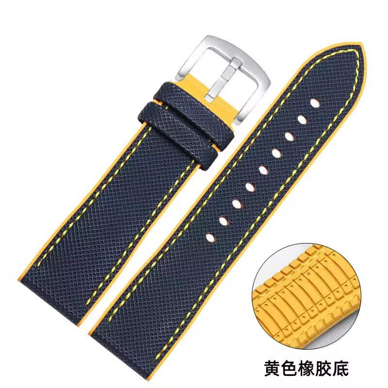 Yellow between blue (yellow line) / 18mm + silver buckle