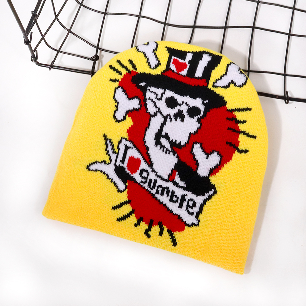 Chapeau de crâne de lettre d'Halloween, chapeau en tricot acrylique, chapeau chaud d'automne/hiver_voghion.com