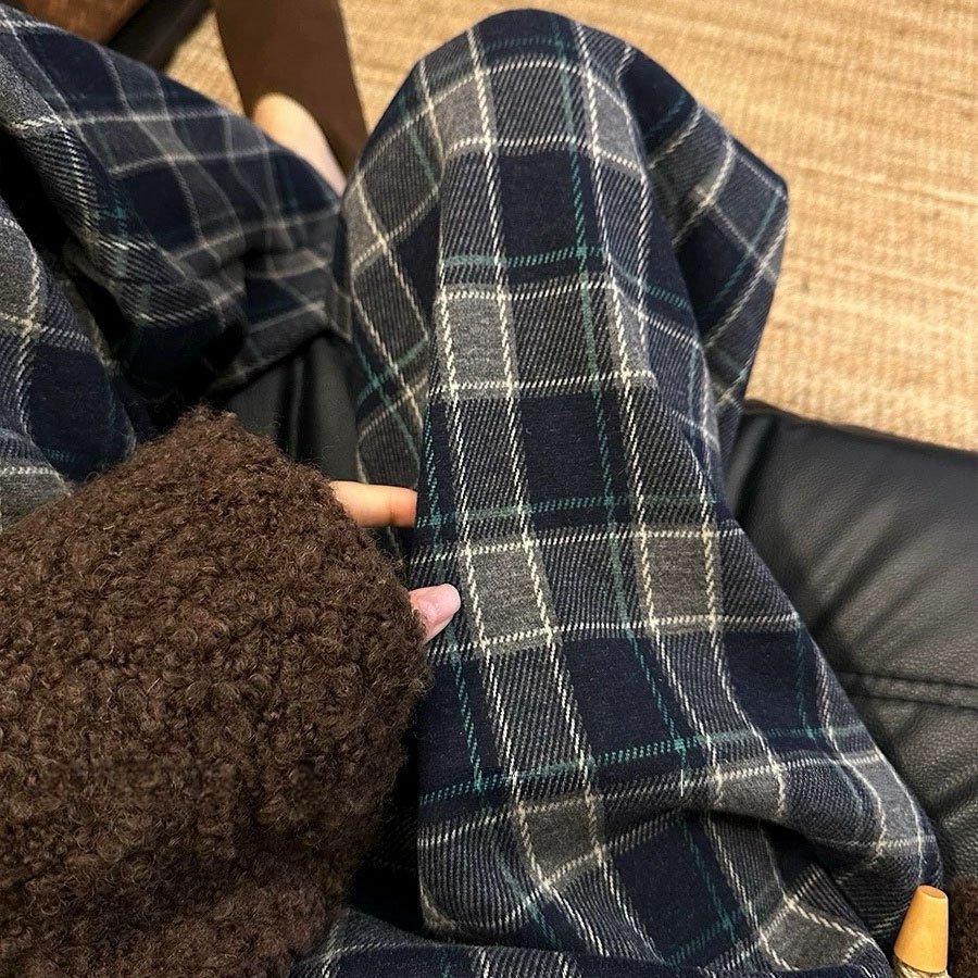 [Agregue fertilizante y aumente] Pantalones a cuadros de terciopelo de cordero grueso en invierno, pantalones casuales cálidos de cintura alta para mujer