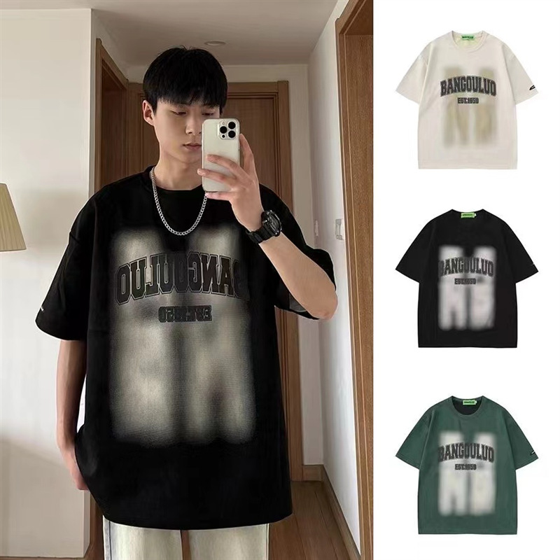 American Style Retro Street Fashion Couples Short-sleeved T-shirt Loose Fashion Wear Jeans Summer Men's Full suit