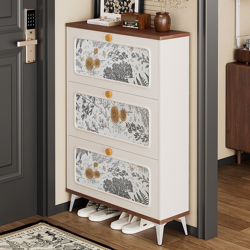Medieval Cream Style Tipping Shoe Cabinet for Home Entrance New Storage Entrance Cabinet Integrated Shoe Rack