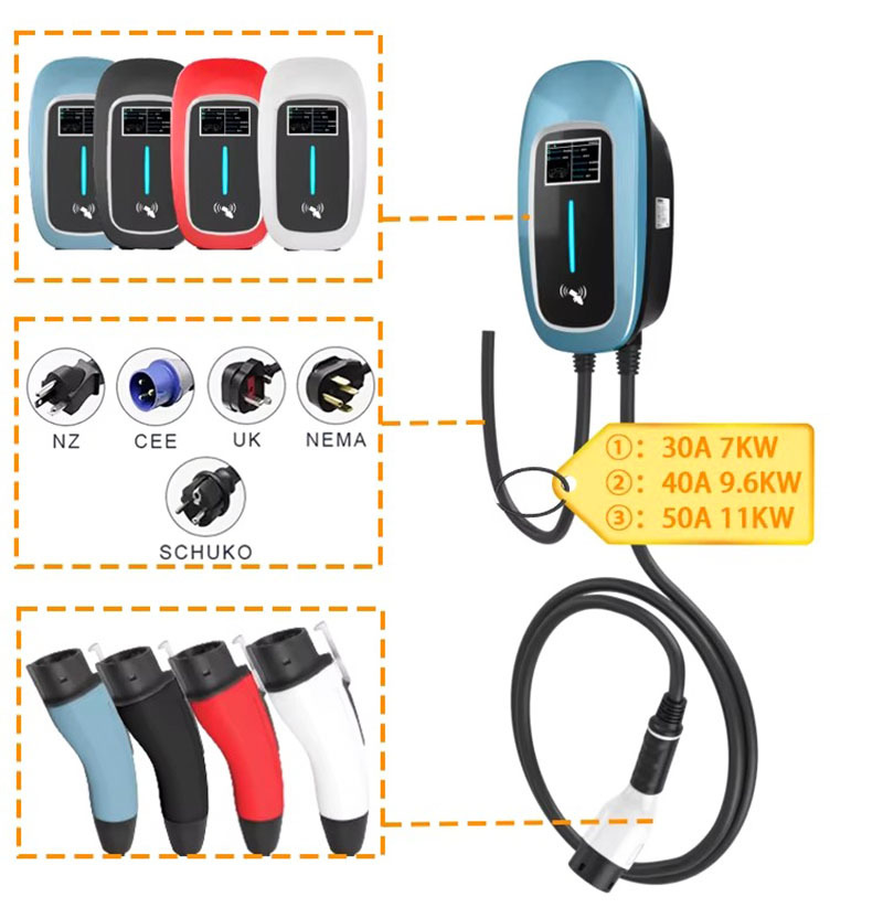 240V32A New Wall-Mounted/Column-Type New Energy American Standard Charging Pile with Optional Bluetooth, Wifi, and 4g Slow Charging