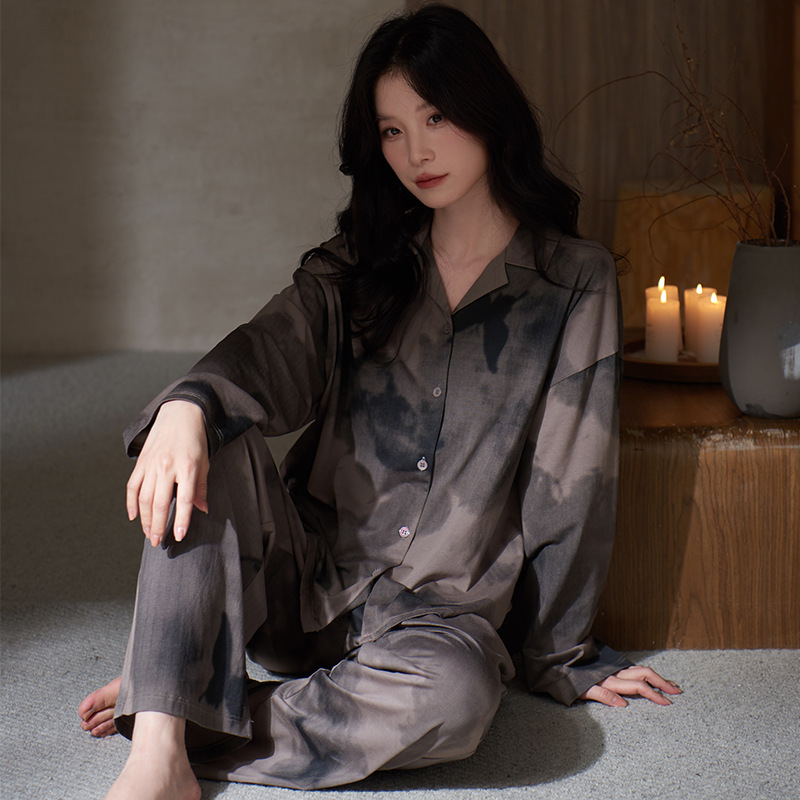莫代尔高档时尚睡衣女士春秋长袖开衫轻奢设计感家居服纯色可外穿|undefined