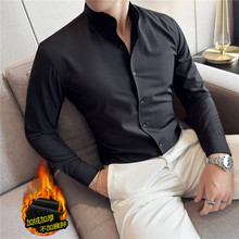 厂家批发抖音热卖冬装新款男士保暖衬衫个性立领弹性加绒长袖衬衣