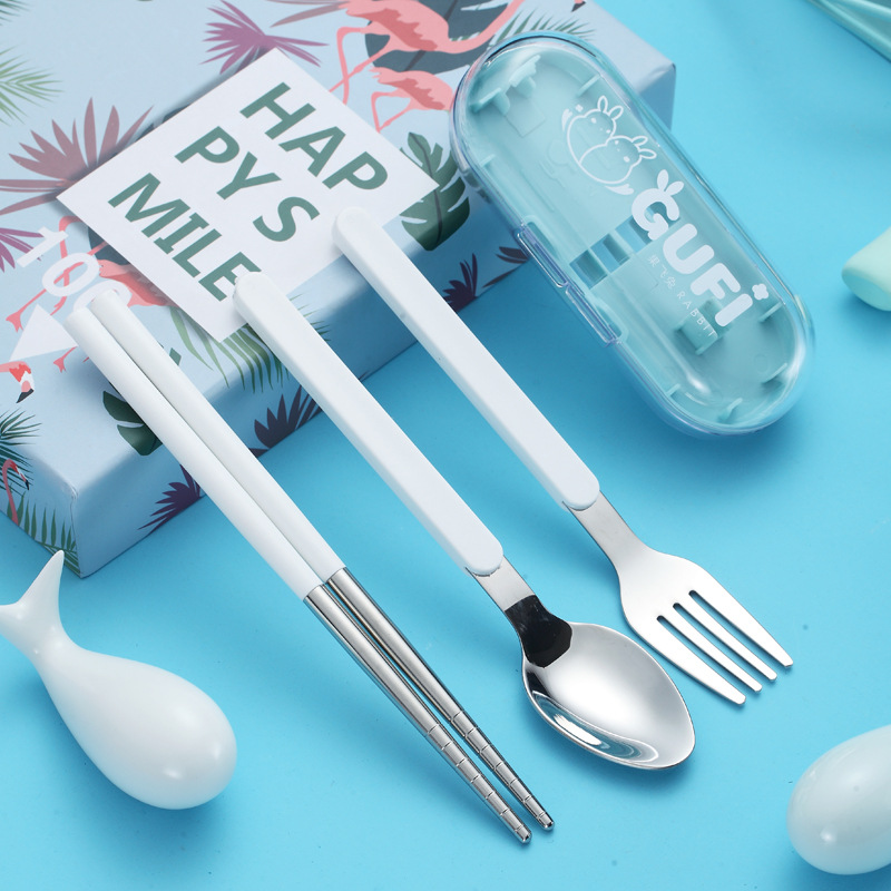 컬러 박스와 스테인레스 스틸 식기 세트 분리 가능한 디자인 휴대용 칼과 포크 젓가락은 도시락 도시락과 일치 할 수 있습니다