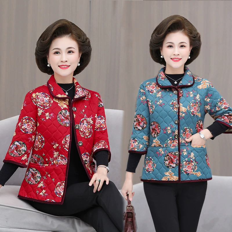 Утолщенный жилет на флисовой подкладке с коротким рукавом для матери, осень и зима, новый хлопковый жилет для женщин среднего и пожилого возраста, теплое пальто с цветком для бабушки
