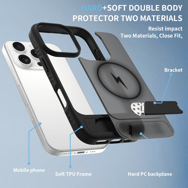 IP16ProMax 携帯電話ケース、つや消し肌の感触、Apple 15Pro 磁気 45 度スタンド落下防止保護カバーに適しています。|undefined