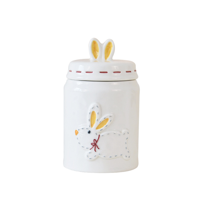 Lindo lindo conejo sellado tarro pequeña capacidad creativa merienda galleta té tarro de almacenamiento decoración artesanal