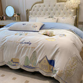 童话镇100支全棉四件套刺绣被套纯棉可爱男孩床笠款南通床上用品