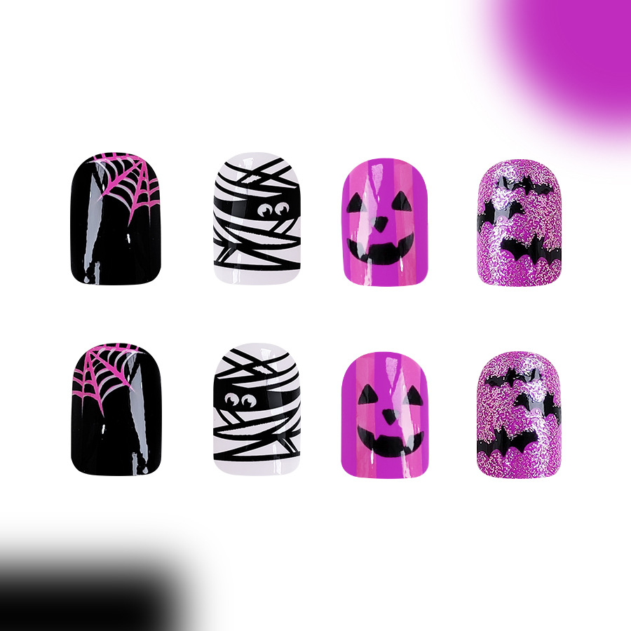 Combinazione di nail art con faccia corta e luminosa, ragnatela di Halloween, pipistrello, fantasma, temperamento, moda, usura 96 24 x 4_voghion.com