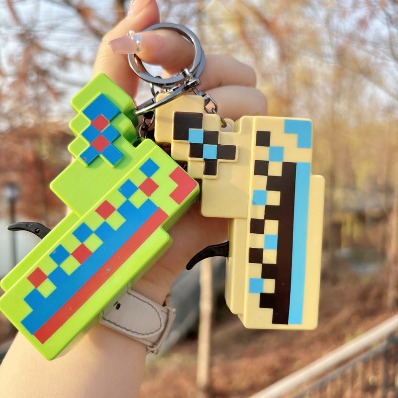 Creative Minecraft Block Flint Gun Keychain Safety Children's Toy Bag Pendant Claw Machine Small Ornament Creative Minecraft Block Flint Gun Keychain Safety Children's Toy Bag Pendant Claw Machine Small Ornament
