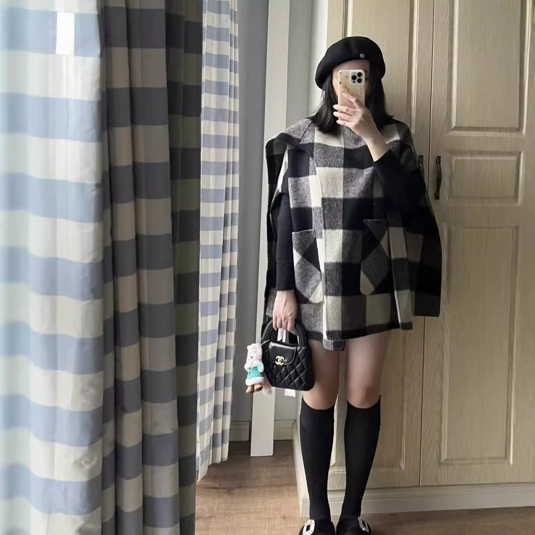 Накидка из меха клена Montaigne, французская винтажная элегантная шаль, универсальная шерстяная куртка с карманами