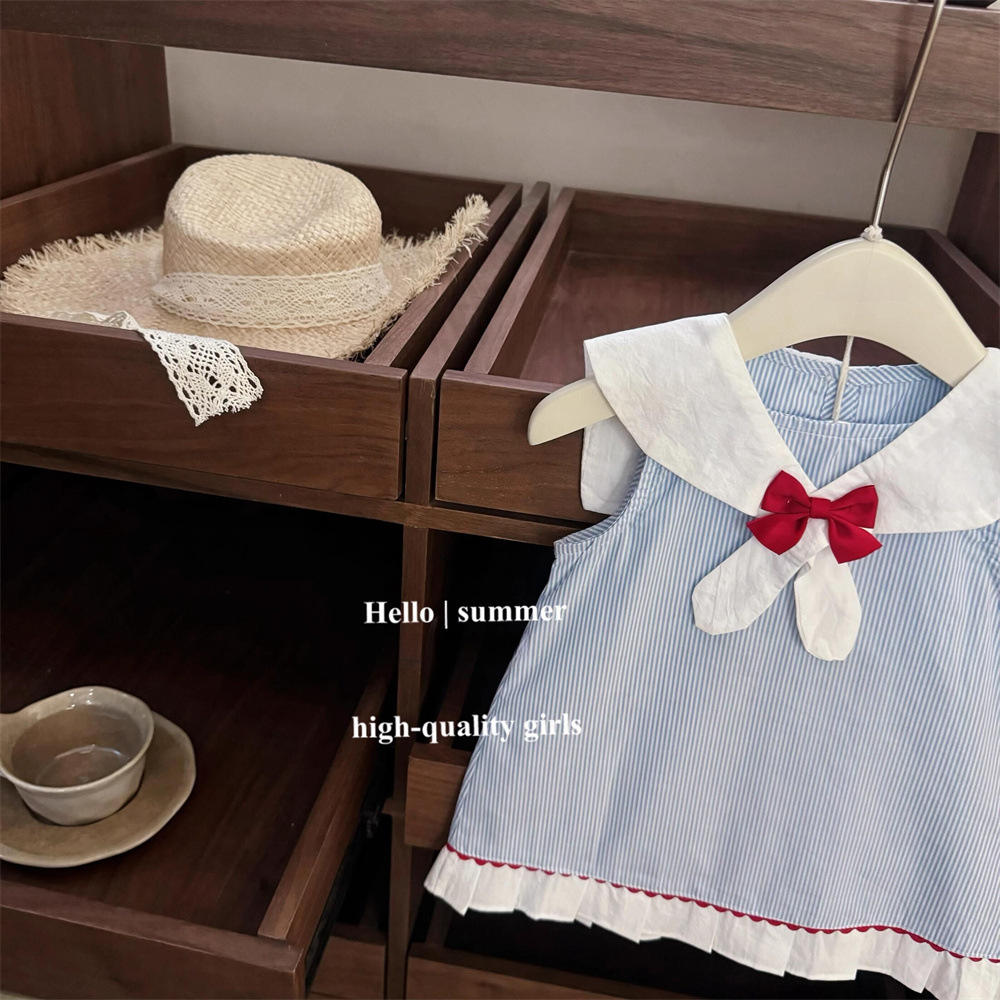 [Xianning Seven] Estilo universitario español Bebé femenino verano dulce solapa chaleco falda pajarita vestido de palacio