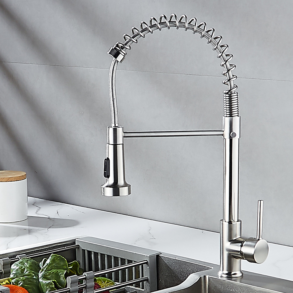 Grifos de cocina de primavera de doble función negros transfronterizos caliente y frío giratorios universales lavabo de verduras lavabo a prueba de salpicaduras