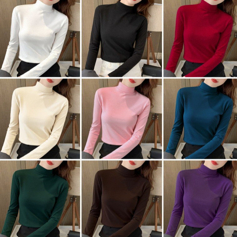 2025 Autumn and Winter New Large Size Slim Fit Warm Solid Color T-Shirt Half Turtleneck Inner Layer Top Base Shirt with Printable Graphics】