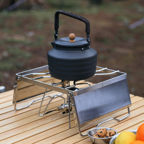 Outdoor windproof camping pot holder portable stainless steel stove head holder barbecue rack set pot grill pan holder with windshield