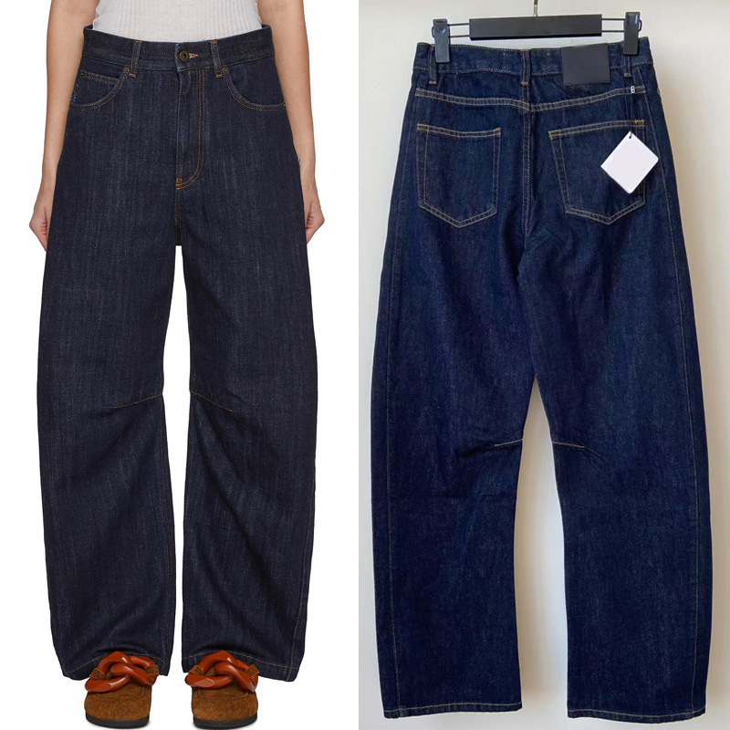 Real Shot of Spring New Lo Style Original Color Versatile Curved Loose Jeans Laser Logo Tapered Denim Straight Pants