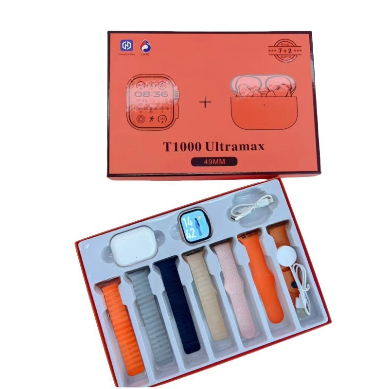 T1000 Ultra Max Smart Watch Set 7 Straps Bluetooth Headset Smart Watch T1000 Ultra Max Smart Watch Set 7 Straps Bluetooth Headset Smart Watch