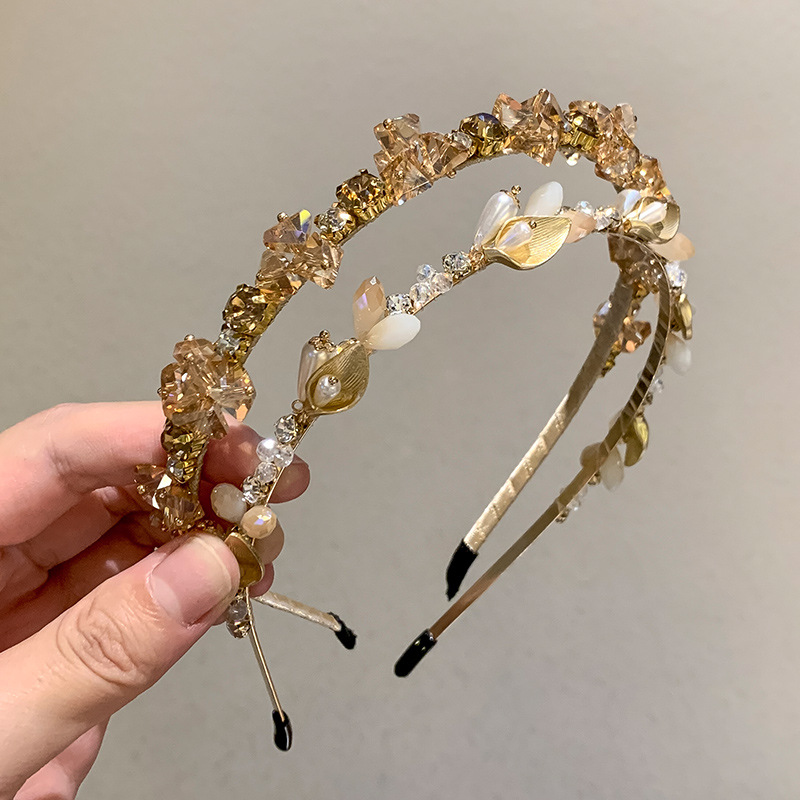 Temperament Pearl Headband Korean Alloy Hair Accessories Rhinestone Simple Headband High Cranial Top High Pressure Sensitive Hair All-match Headwear