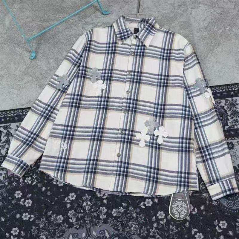 25 New Embroidered Retro Cross Shirts for Men and Women, Long-Sleeved Casual Loose Plaid Versatile Shirts, Couple Jackets