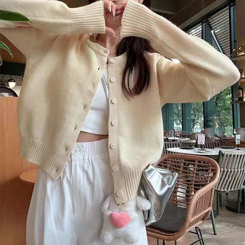 软糯毛衣外套女装秋季新款奶系穿搭气质外穿宽松圆领针织开衫上衣|undefined