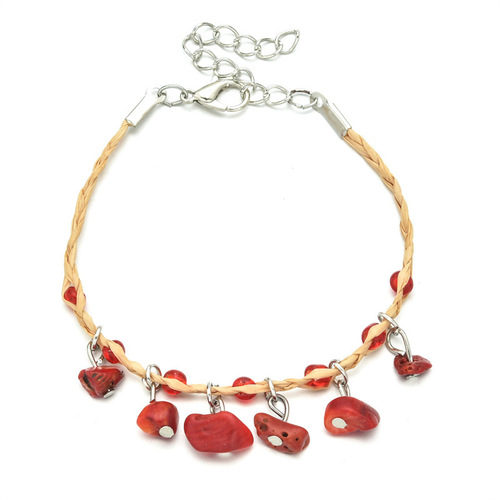 Euramerican cross-border Bohemian style multi-color rice bead crushed stone woven bracelet, Raffia crushed stone agate bracelet and anklet