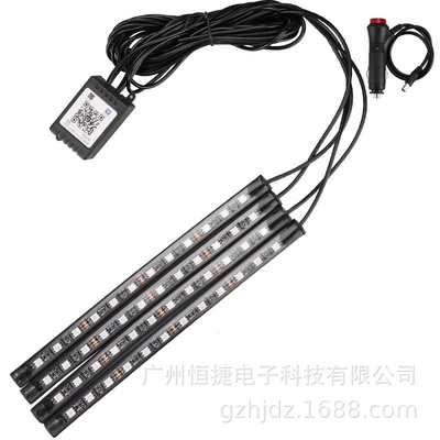 USB car indoor plantar atmosphere light 12led one-on-four colorful Bluetooth voice-activated atmosphere light 48smd (Panel (Dashboard) işıqlandırması)