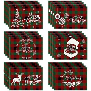 Cross-Border Temu Popular Christmas Placemats Winter Holiday Linen Insulation Mat Set Printed Linen Tablecloth Wholesale